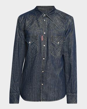 Men's Metallic Woven Denim Western Shirt