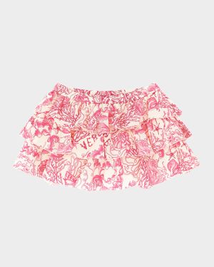 Girl's Underwater Barocco Tiered Poplin Skirt, Size 2-5