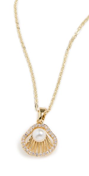 By Adina Eden Pave and Pearl Shell Pendant Necklace Gold One Size