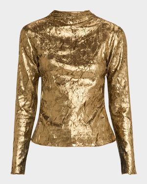 Metallic Cut-Out Long-Sleeve Top