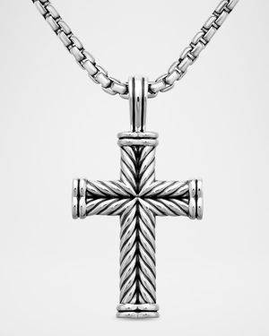 Men's Chevron Cross Pendant in Silver, 40mm