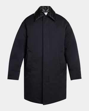 Men's Tech Puffer Jacket with Intrecciato Collar