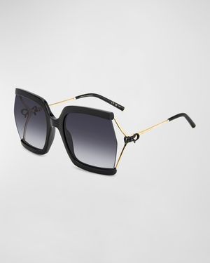 Crystal Bow Mixed-Media Square Sunglasses