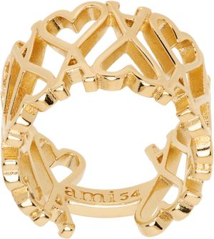 AMI Paris Bague dorée à logos Ami de cœur