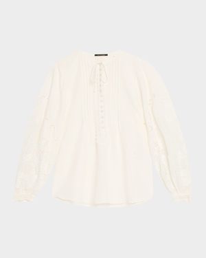 Juni Pintuck Lace-Inset Blouse