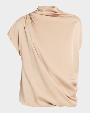 Draped Mock-Neck Enver Satin Top