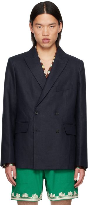 Bode Navy Double-Breasted Blazer
