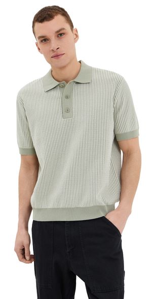 Wax London Ladder Stripe Turin Knit Polo Light Khaki M