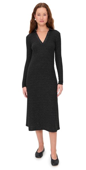 Madewell Ribbed Y-Neck Polo Maxi Dress Jet Black L