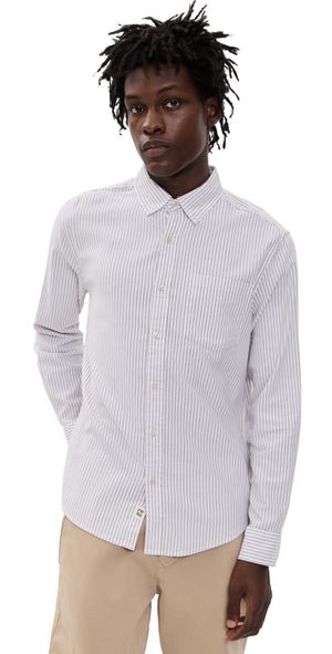 Fair Harbor Salty Oxford Shirt Oak Stripe XXL