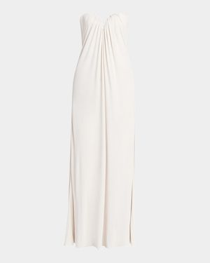 Gathered Sweetheart Strapless Jersey Evening Dress