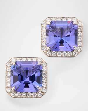Platinum Emerald-Cut Tanzanite and Diamond Stud Earrings