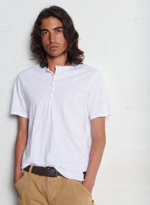 Le Temps Des Cerises - Tee-shirt droit col boutonné en coton - Taille 3XL - Blanc