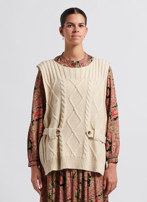 Swildens - Pull col rond sans manches en laine mélangée - Taille L - Blanc
