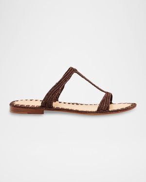 Tume Raffia T-Strap Slide Sandals