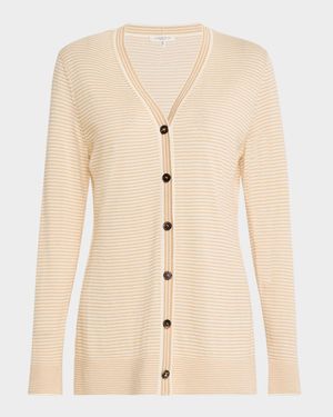 Striped Button-Down Cashmere Cardigan