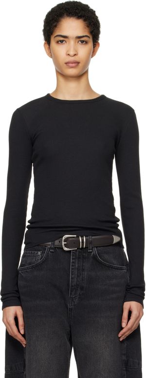 rag & bone Black Essential Rib Long Sleeve T-shirt