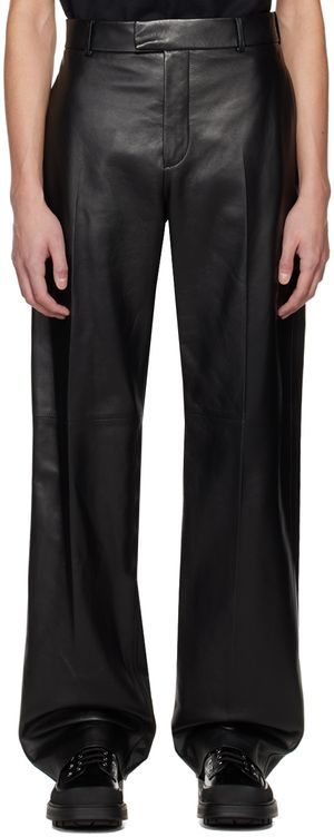 McQueen Pantalon noir en cuir grainé