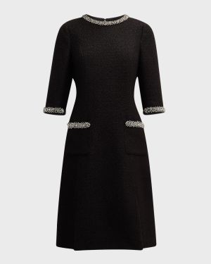 Rhinestone-Trim Boucle Dress