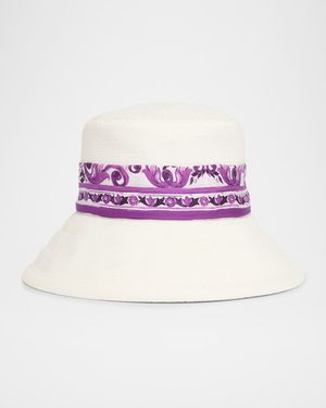 Cotton Bucket Hat With Silk Scarf