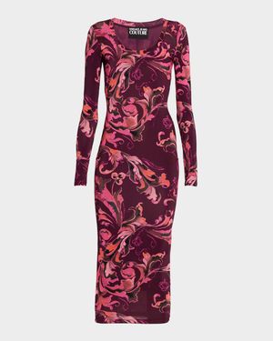 Porcelain Barocco Bodycon Midi Dress