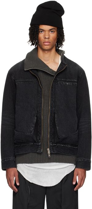 JiyongKim Black Draped Pocket Denim Jacket
