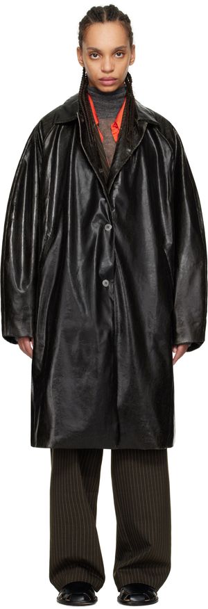 Cordera Black Scratched Faux-Leather Coat