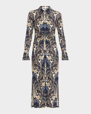 Shirley Ruched Paisley-Print Midi Shirtdress