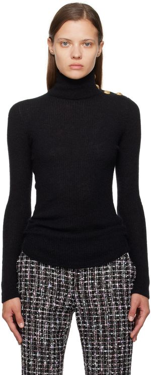 Balmain Black Buttoned Turtleneck