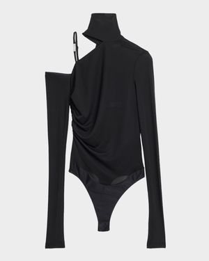 Cut-Out Jersey Turtleneck Bodysuit