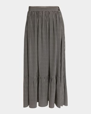 Micro Check Silk Maxi Skirt