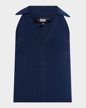 Noellia Pleated Knit Polo Tank Top