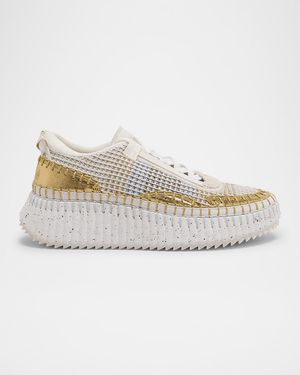 Nama Mesh and Leather Platform Low-Top Sneakers