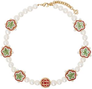 Casablanca Petit collier blanc et doré à breloques à logo