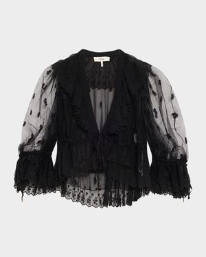 Lace V-Neck Ruffle Top