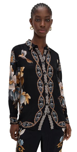 FARM Rio Button Down Shirt Snake Floral Black XL