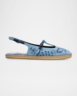 Amiee Denim Embroidered Espadrille Ballerina Flats