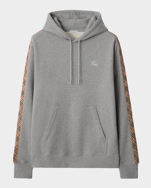 Men's Check-Trim Cotton Hoodie