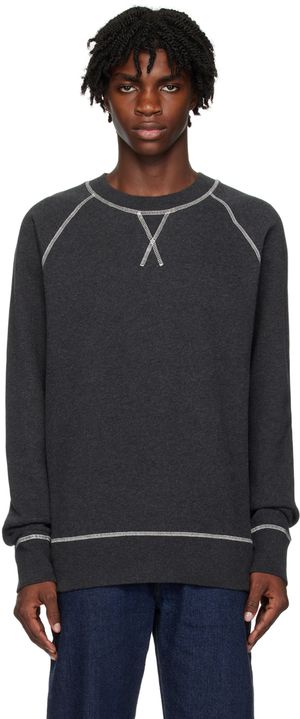 Sunspel Pull molletonné gris à piqûres contrastantes
