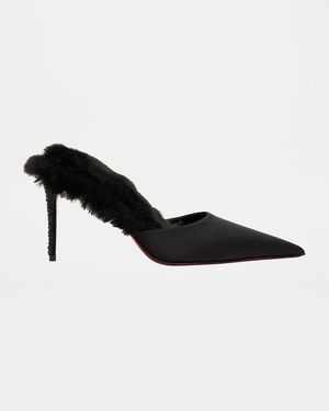 85mm KM Faux Fur Satin Mule Pumps