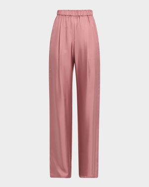 Silky Twill Straight-Leg Pull-On Pants