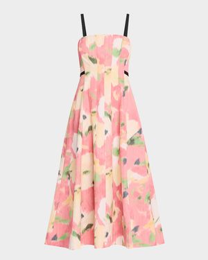 Tavia Abstract Floral A-Line Midi Dress