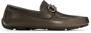 Ferragamo Khaki Gancini Ornament Driver Loafers