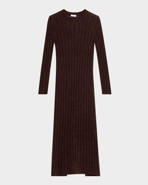 Mohair Pailette Cable Knit Maxi Sweater Dress