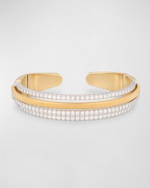 18K Yellow Gold 3-Row Diamond Tennis Statement Cuff
