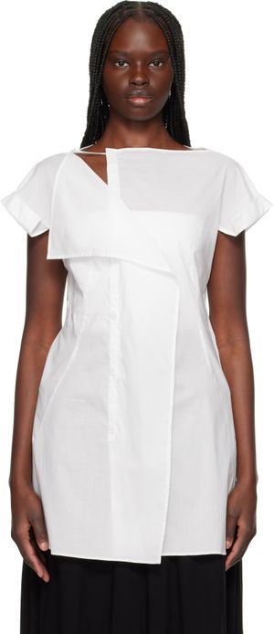 Y's White Cotton Lawn Right Side Drape Blouse