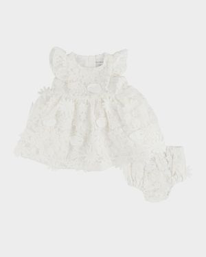 Girl's Floral Embellished Lace Dress, Size 3M-24M