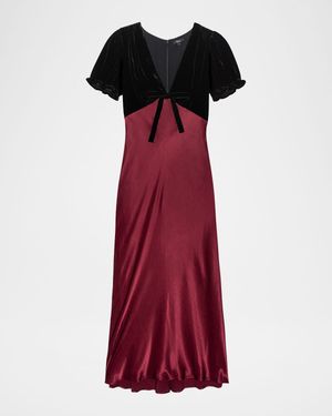 Dory V-Neck Velvet & Satin Midi Dress