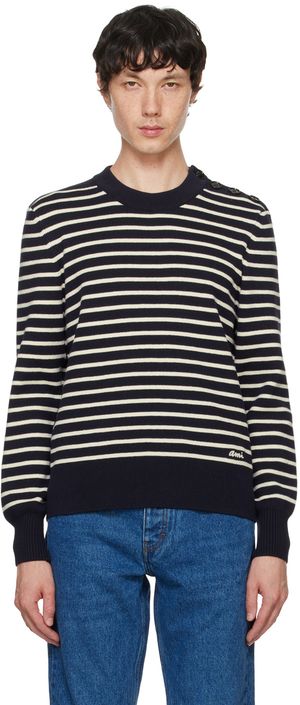 AMI Paris Navy & White Striped Sweater