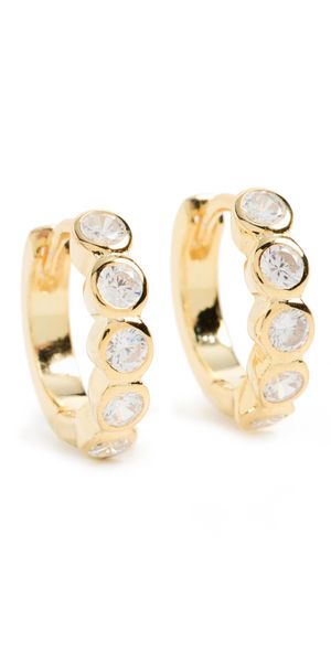 By Adina Eden Bezel Huggie Earrings Gold One Size